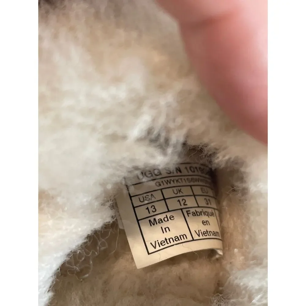 UGG Youth Slippers Suede Shearling Lined Platform Sole Size 13 Tan